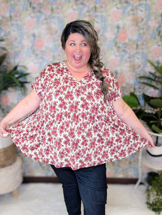 Anastasia Vintage Floral Double Vneck Top (2 COLORS)-1- ShortSlv/Slvless Tops-BE STAGE-Styled by Stacked - A Plus Size Women's Boutique in Lakeville, MN