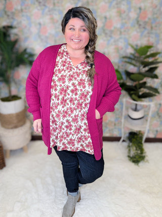 Anastasia Vintage Floral Double Vneck Top (2 COLORS)-1- ShortSlv/Slvless Tops-BE STAGE-Styled by Stacked - A Plus Size Women's Boutique in Lakeville, MN