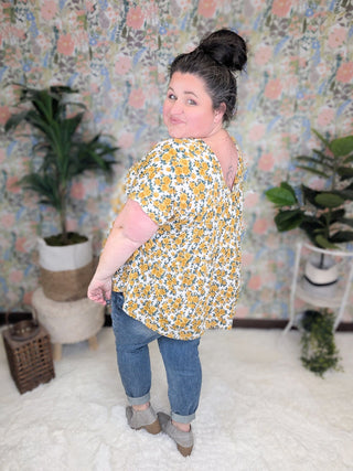 Anastasia Vintage Floral Double Vneck Top (2 COLORS)-1- ShortSlv/Slvless Tops-BE STAGE-Styled by Stacked - A Plus Size Women's Boutique in Lakeville, MN