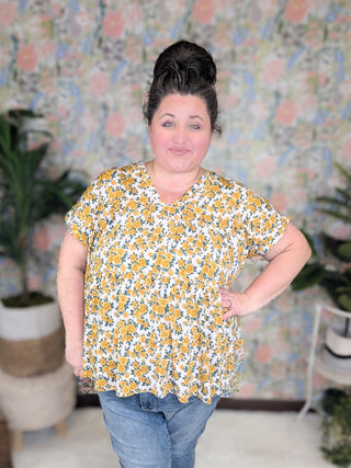 Anastasia Vintage Floral Double Vneck Top (2 COLORS)-1- ShortSlv/Slvless Tops-BE STAGE-Styled by Stacked - A Plus Size Women's Boutique in Lakeville, MN