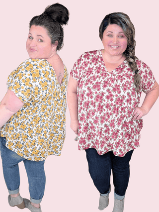 Anastasia Vintage Floral Double Vneck Top (2 COLORS)-1- ShortSlv/Slvless Tops-BE STAGE-Styled by Stacked - A Plus Size Women's Boutique in Lakeville, MN