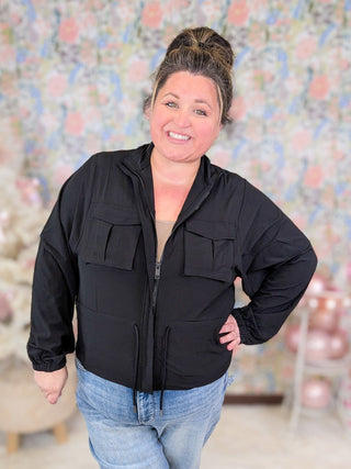 Angelica Lightweight Woven Jacket w/Cargo Pockets (2 COLORS)-4- Overlayer Tops-rae mode-Styled by Stacked - A Plus Size Women's Boutique in Lakeville, MN