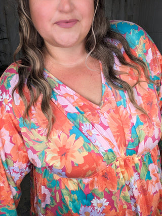 Anika Kimono Cut Shaping Top in Sunset Floral-1- ShortSlv/Slvless Tops-WHITE BIRCH-Styled by Stacked - A Plus Size Women's Boutique in Lakeville, MN