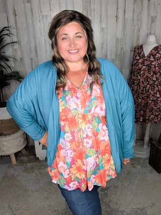 Anika Kimono Cut Shaping Top in Sunset Floral-1- ShortSlv/Slvless Tops-WHITE BIRCH-Styled by Stacked - A Plus Size Women's Boutique in Lakeville, MN