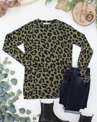 Blair Mockneck w/Thumbholes in Olive Leopard
