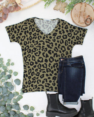 Ashley Dolman Top in Olive Leopard
