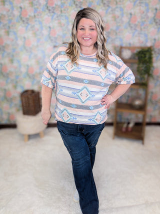 Anna Crewneck Relaxed Tee in Aztec (2 Colors)-1- ShortSlv/Slvless Tops-LOVELY MELODY-Styled by Stacked - A Plus Size Women's Boutique in Lakeville, MN