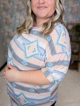 Anna Crewneck Relaxed Tee in Aztec (2 Colors)-1- ShortSlv/Slvless Tops-LOVELY MELODY-Styled by Stacked - A Plus Size Women's Boutique in Lakeville, MN