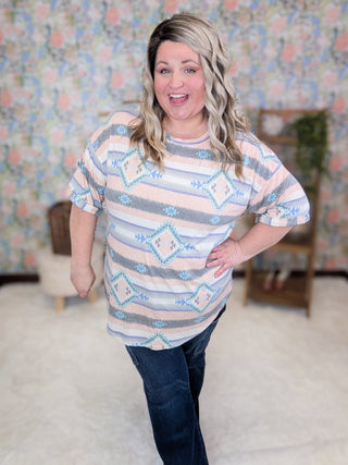 Anna Crewneck Relaxed Tee in Aztec (2 Colors)-1- ShortSlv/Slvless Tops-LOVELY MELODY-Styled by Stacked - A Plus Size Women's Boutique in Lakeville, MN