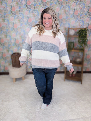 Annabelle Cozy Blocked Sweater in Mauve, Ivory + Gray-2- Long Sleeve Tops-MICHELLE MAE-Styled by Stacked - A Plus Size Women's Boutique in Lakeville, MN