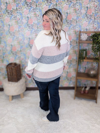 Annabelle Cozy Blocked Sweater in Mauve, Ivory + Gray-2- Long Sleeve Tops-MICHELLE MAE-Styled by Stacked - A Plus Size Women's Boutique in Lakeville, MN