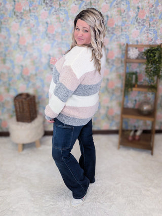 Annabelle Cozy Blocked Sweater in Mauve, Ivory + Gray-2- Long Sleeve Tops-MICHELLE MAE-Styled by Stacked - A Plus Size Women's Boutique in Lakeville, MN