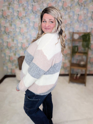 Annabelle Cozy Blocked Sweater in Mauve, Ivory + Gray-2- Long Sleeve Tops-MICHELLE MAE-Styled by Stacked - A Plus Size Women's Boutique in Lakeville, MN