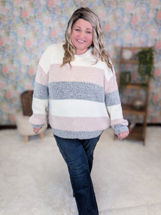 Annabelle Cozy Blocked Sweater in Mauve, Ivory + Gray-2- Long Sleeve Tops-MICHELLE MAE-Styled by Stacked - A Plus Size Women's Boutique in Lakeville, MN