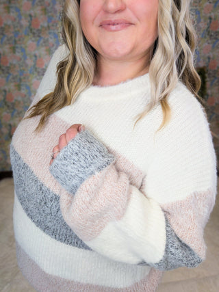 Annabelle Cozy Blocked Sweater in Mauve, Ivory + Gray-2- Long Sleeve Tops-MICHELLE MAE-Styled by Stacked - A Plus Size Women's Boutique in Lakeville, MN