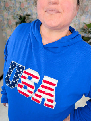 Annie Brushed + Ribbed Hoodie in AMERICANA VIBES-3- Hooded Tops-MICHELLE MAE-Styled by Stacked - A Plus Size Women's Boutique in Lakeville, MN