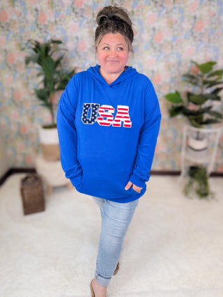 Annie Brushed + Ribbed Hoodie in AMERICANA VIBES-3- Hooded Tops-MICHELLE MAE-Styled by Stacked - A Plus Size Women's Boutique in Lakeville, MN