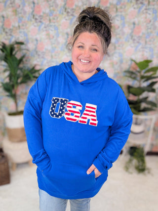 Annie Brushed + Ribbed Hoodie in AMERICANA VIBES-3- Hooded Tops-MICHELLE MAE-Styled by Stacked - A Plus Size Women's Boutique in Lakeville, MN