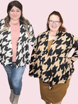 Anthea Houndstooth Tiered Cardigan (2 Colors)-4- Overlayer Tops-BE STAGE-Styled by Stacked - A Plus Size Women's Boutique in Lakeville, MN