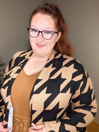 Anthea Houndstooth Tiered Cardigan (2 Colors)-4- Overlayer Tops-BE STAGE-Styled by Stacked - A Plus Size Women's Boutique in Lakeville, MN