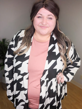 Anthea Houndstooth Tiered Cardigan (2 Colors)-4- Overlayer Tops-BE STAGE-Styled by Stacked - A Plus Size Women's Boutique in Lakeville, MN