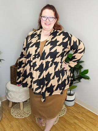 Anthea Houndstooth Tiered Cardigan (2 Colors)-4- Overlayer Tops-BE STAGE-Styled by Stacked - A Plus Size Women's Boutique in Lakeville, MN