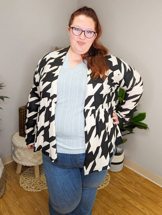 Anthea Houndstooth Tiered Cardigan (2 Colors)-4- Overlayer Tops-BE STAGE-Styled by Stacked - A Plus Size Women's Boutique in Lakeville, MN