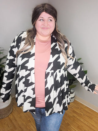 Anthea Houndstooth Tiered Cardigan (2 Colors)-4- Overlayer Tops-BE STAGE-Styled by Stacked - A Plus Size Women's Boutique in Lakeville, MN