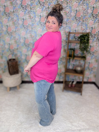 Aoife Vneck Tee w/Small Sparkle Clover-6- Graphic Tops-HEIMISH-Styled by Stacked - A Plus Size Women's Boutique in Lakeville, MN