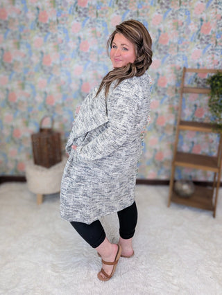 4- Overlayer Tops April Heathered + Draped Cardigan w/Pockets plus size clothing