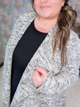 4- Overlayer Tops April Heathered + Draped Cardigan w/Pockets plus size clothing