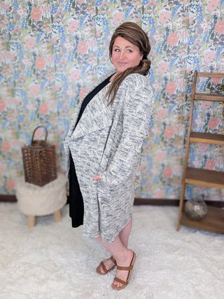 4- Overlayer Tops April Heathered + Draped Cardigan w/Pockets plus size clothing