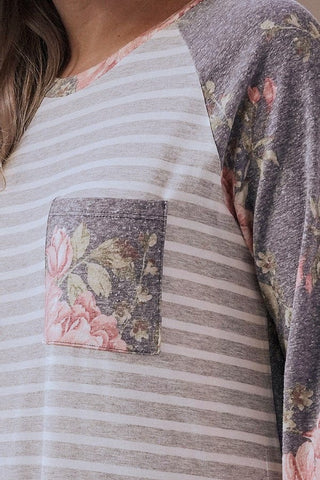 Ariel Floral Sleeve Striped Raglan Top (2 Colors)-2- Long Sleeve Tops-LOVELY MELODY-Styled by Stacked - A Plus Size Women's Boutique in Lakeville, MN