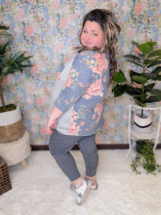 Ariel Floral Sleeve Striped Raglan Top (2 Colors)-2- Long Sleeve Tops-LOVELY MELODY-Styled by Stacked - A Plus Size Women's Boutique in Lakeville, MN