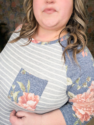 Ariel Floral Sleeve Striped Raglan Top (2 Colors)-2- Long Sleeve Tops-LOVELY MELODY-Styled by Stacked - A Plus Size Women's Boutique in Lakeville, MN