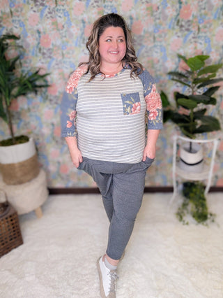 Ariel Floral Sleeve Striped Raglan Top (2 Colors)-2- Long Sleeve Tops-LOVELY MELODY-Styled by Stacked - A Plus Size Women's Boutique in Lakeville, MN