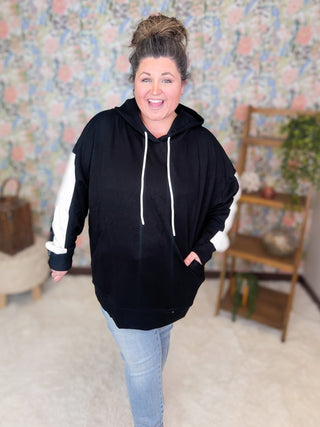 3- Hooded Tops Arlo Scuba Pullover Hoodie w/Side Stripe (2 Colors) plus size clothing