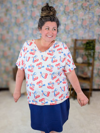 Ashley Luxe Dolman Tee in Patriotic Cherry plus size clothing