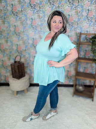Ashlyn Vneck Short Sleeve Babydoll Tee in Solids-1- ShortSlv/Slvless Tops-BE STAGE-Styled by Stacked - A Plus Size Women's Boutique in Lakeville, MN
