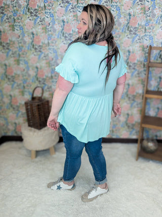 Ashlyn Vneck Short Sleeve Babydoll Tee in Solids-1- ShortSlv/Slvless Tops-BE STAGE-Styled by Stacked - A Plus Size Women's Boutique in Lakeville, MN