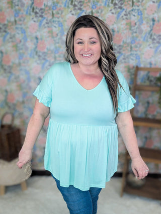 Ashlyn Vneck Short Sleeve Babydoll Tee in Solids-1- ShortSlv/Slvless Tops-BE STAGE-Styled by Stacked - A Plus Size Women's Boutique in Lakeville, MN