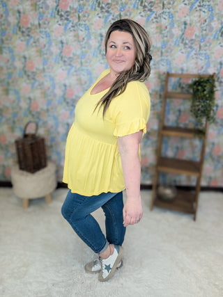 Ashlyn Vneck Short Sleeve Babydoll Tee in Solids-1- ShortSlv/Slvless Tops-BE STAGE-Styled by Stacked - A Plus Size Women's Boutique in Lakeville, MN