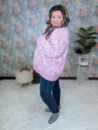 Aspen Luxe Knit Sweater in Orchid + Ivory Floral-2- Long Sleeve Tops-WHITE BIRCH-Styled by Stacked - A Plus Size Women's Boutique in Lakeville, MN