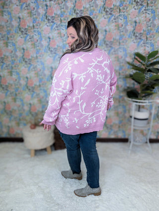 Aspen Luxe Knit Sweater in Orchid + Ivory Floral-2- Long Sleeve Tops-WHITE BIRCH-Styled by Stacked - A Plus Size Women's Boutique in Lakeville, MN