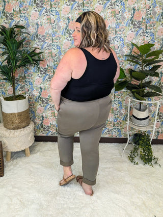 Aundrea Knit Pull On Crop Pants in Soft Olive-10- Bottoms Non-Denim-WHITE BIRCH-Styled by Stacked - A Plus Size Women's Boutique in Lakeville, MN