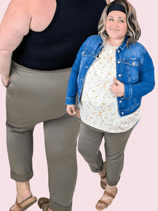 Aundrea Knit Pull On Crop Pants in Soft Olive-10- Bottoms Non-Denim-WHITE BIRCH-Styled by Stacked - A Plus Size Women's Boutique in Lakeville, MN