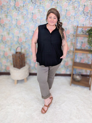10- Bottoms Non-Denim Aundrea Knit Pull On Crop Pants in Soft Olive plus size clothing