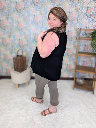 10- Bottoms Non-Denim Aundrea Knit Pull On Crop Pants in Soft Olive plus size clothing