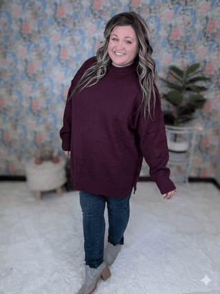 2- Long Sleeve Tops Aurora Cozy Dolman Slouchy Sweater in Dark Wine plus size clothing