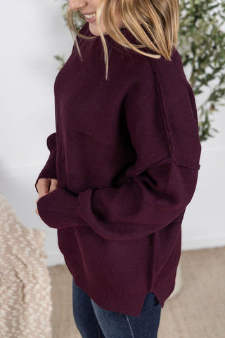 2- Long Sleeve Tops Aurora Cozy Dolman Slouchy Sweater in Dark Wine plus size clothing